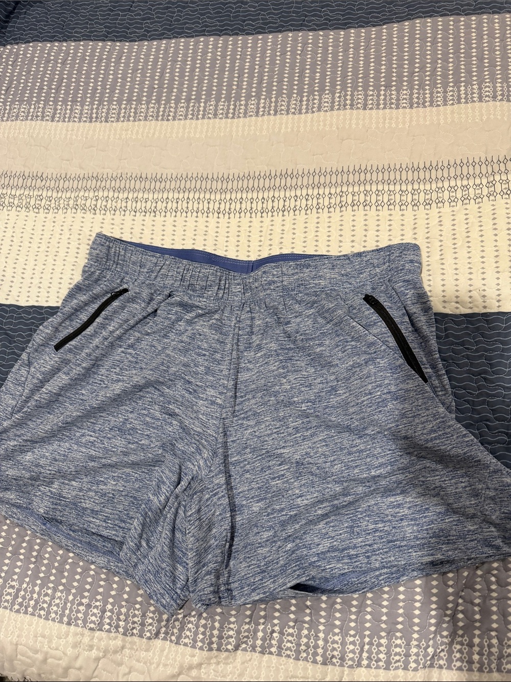 Women's Heather Blue Athletic Shorts with Zip Pockets